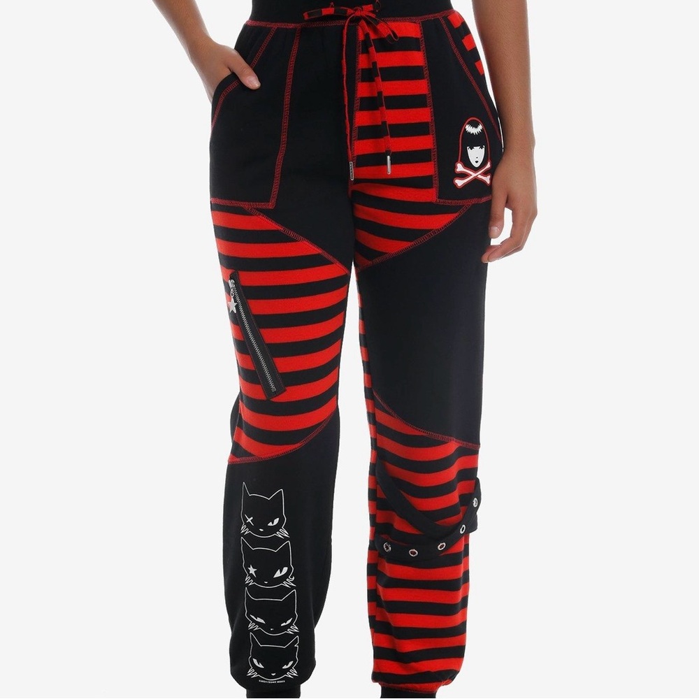 Emily the Strange Stripe Girls Jogger Sweatpants